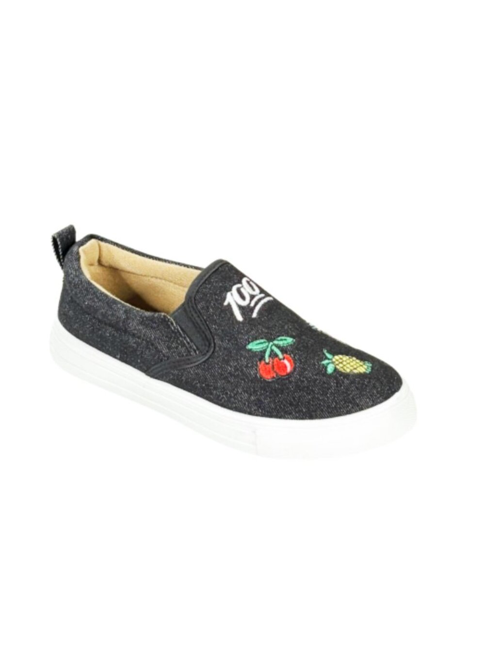 Qupid Reba-155B Black Slip-On Sneakers Embroidered Casual Shoes